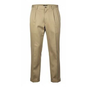 Jos A Bank Travelers Collection Khaki Pleated Chinos Mens 38x32 Cuffed Cotton